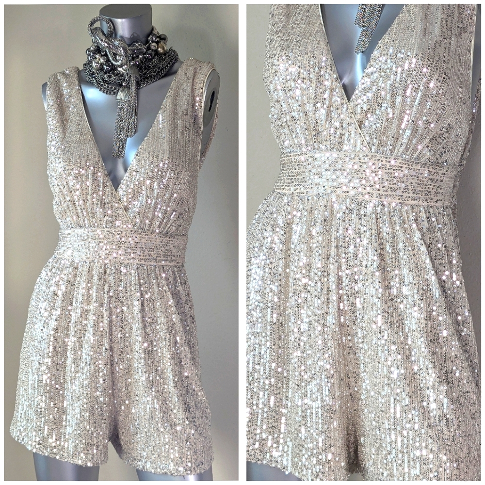 LULUS Sequin "Watch Me Shine" Cocktail Party Festival Bohemian XL Romper NWT - Picture 5 of 12